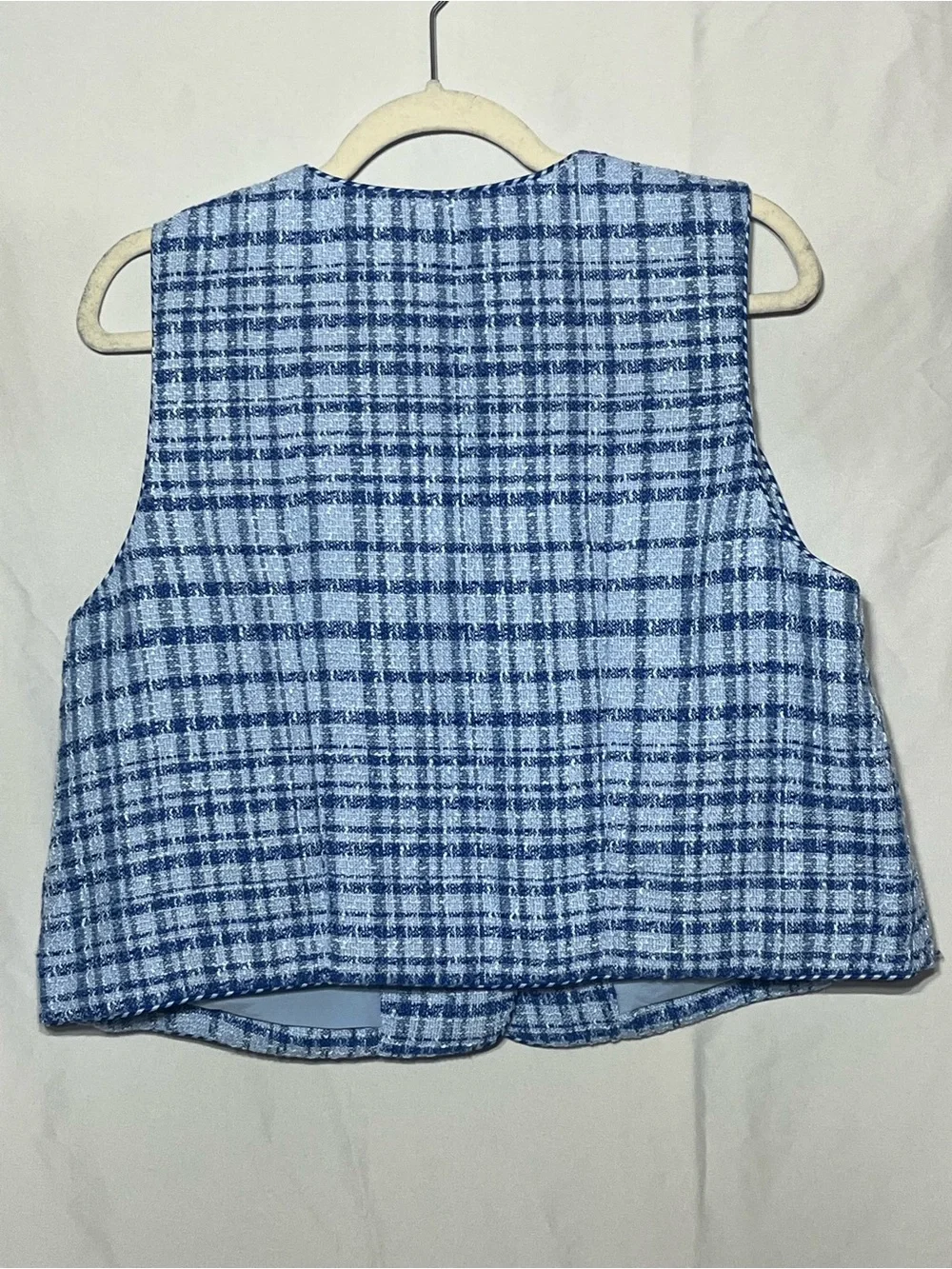 Free Assembly Women’s Large Blue Plaid Tweed Button Front Sleeveless Vest